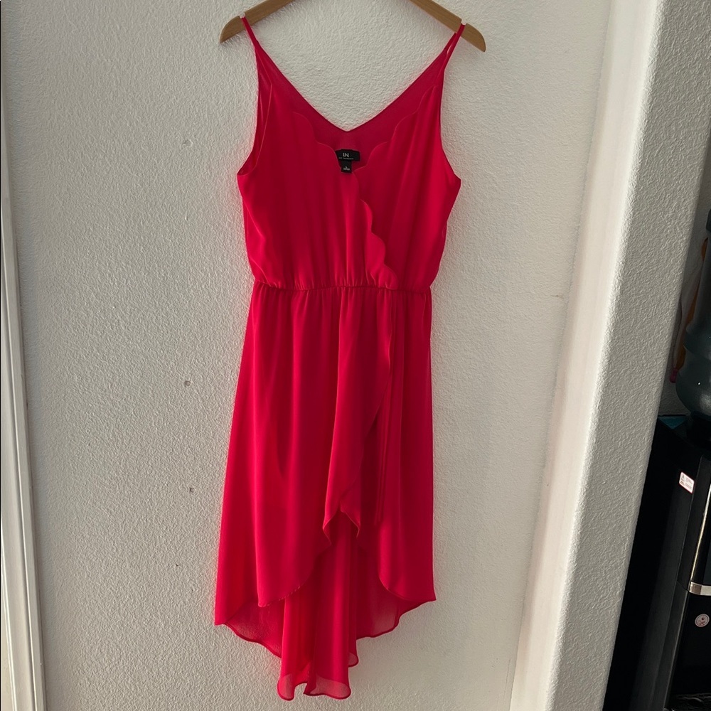I.N. San Francisco Hot Pink V-Neck Chiffon High-Low Spaghetti Strap Dress